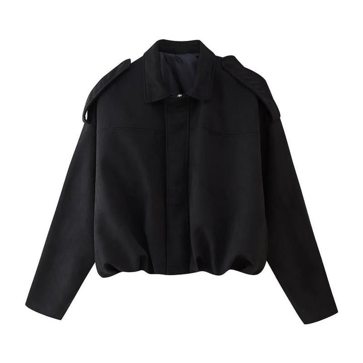 Damen Oversized Kunstwildleder Bomberjacke Vintage-Schnitt - Schwarz