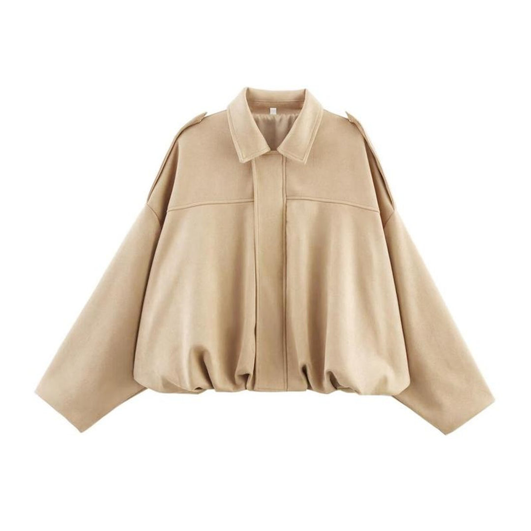 Damen Oversized Kunstwildleder Bomberjacke Vintage-Schnitt - Beige