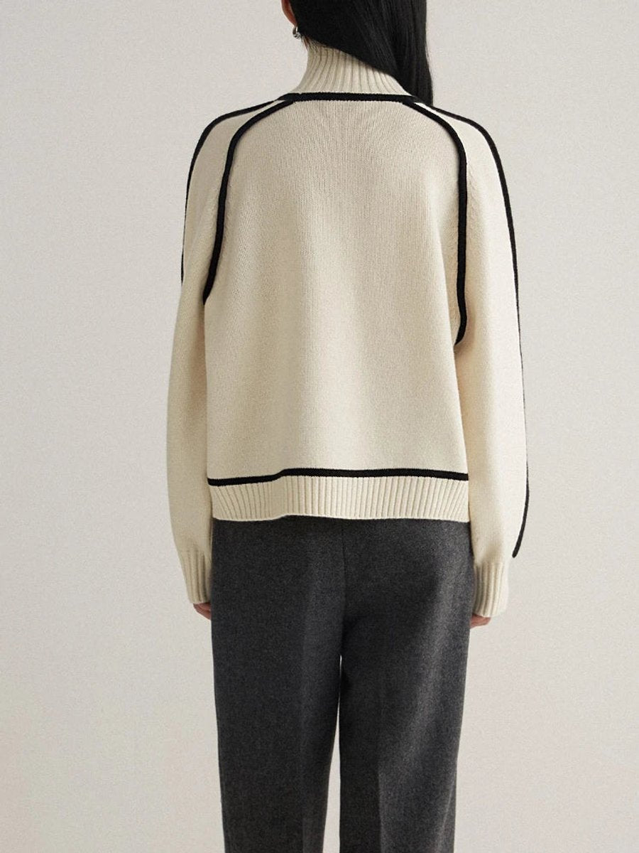 Damen Oversized Rollkragen Sweater Zweifarbig Strickpullover