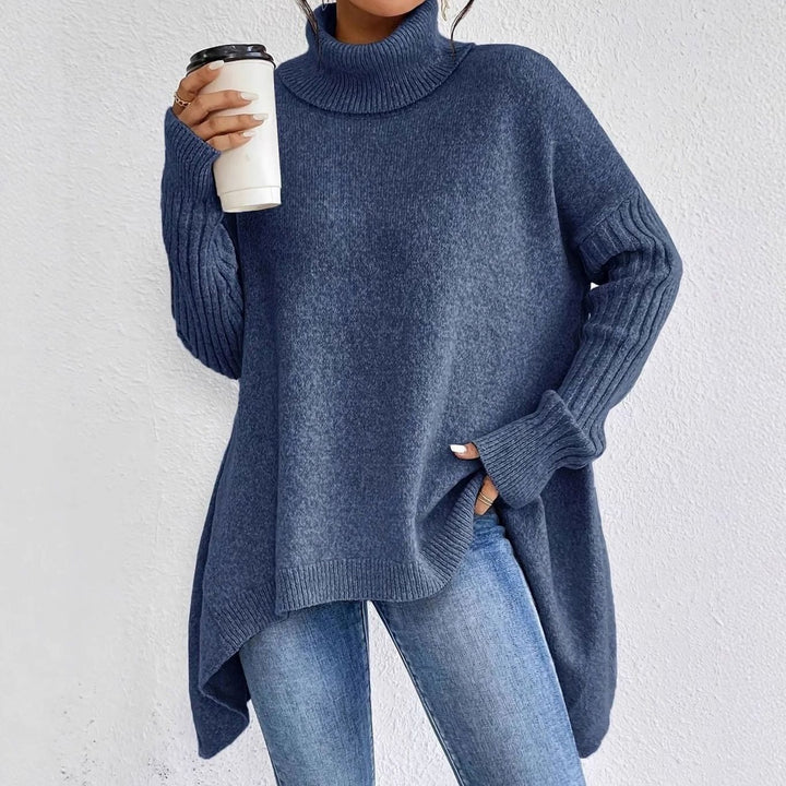 Damen Oversized Rollkragen Winterpullover mit hohem Kragen - Marine