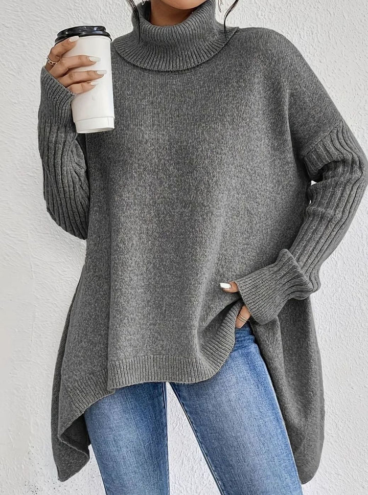 Damen Oversized Rollkragen Winterpullover mit hohem Kragen - Grau