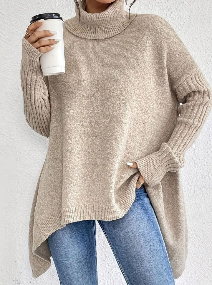 Damen Oversized Rollkragen Winterpullover mit hohem Kragen - Aprikose