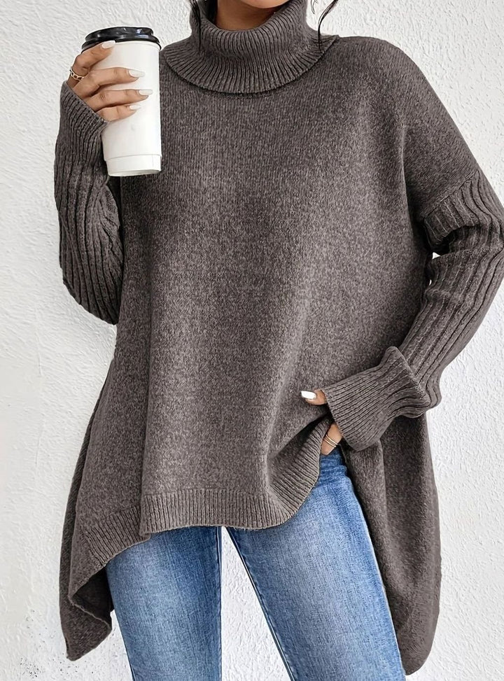 Damen Oversized Rollkragen Winterpullover mit hohem Kragen - Hellbraun