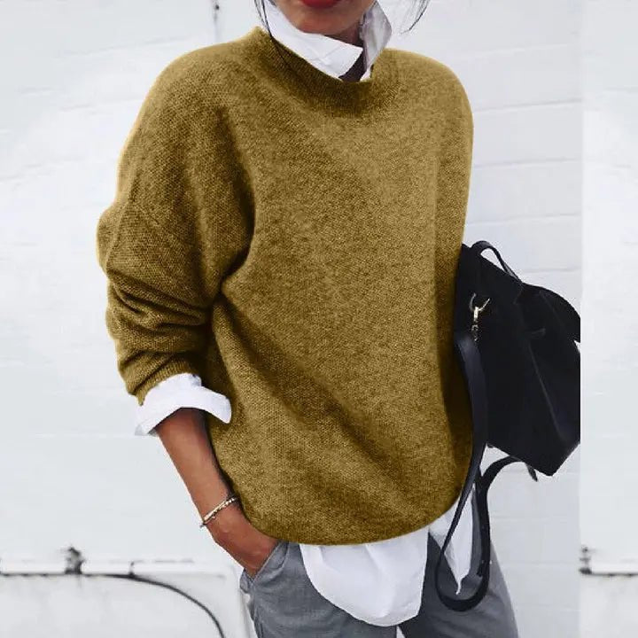 Damen Oversized Rundhals Kaschmir-Blend Strickpullover - Khaki