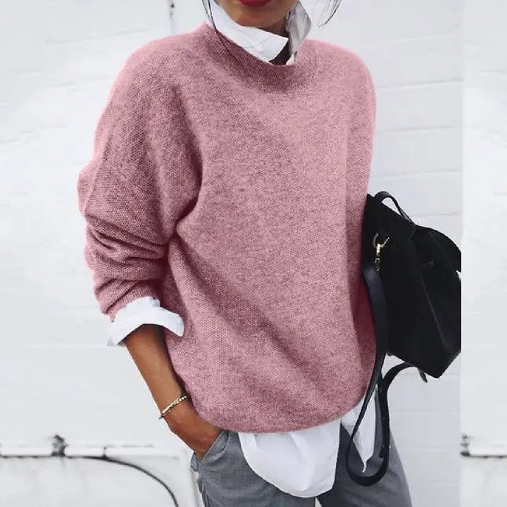 Damen Oversized Rundhals Kaschmir-Blend Strickpullover - Pink