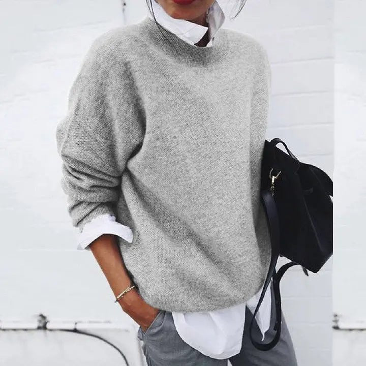 Damen Oversized Rundhals Kaschmir-Blend Strickpullover - Gray