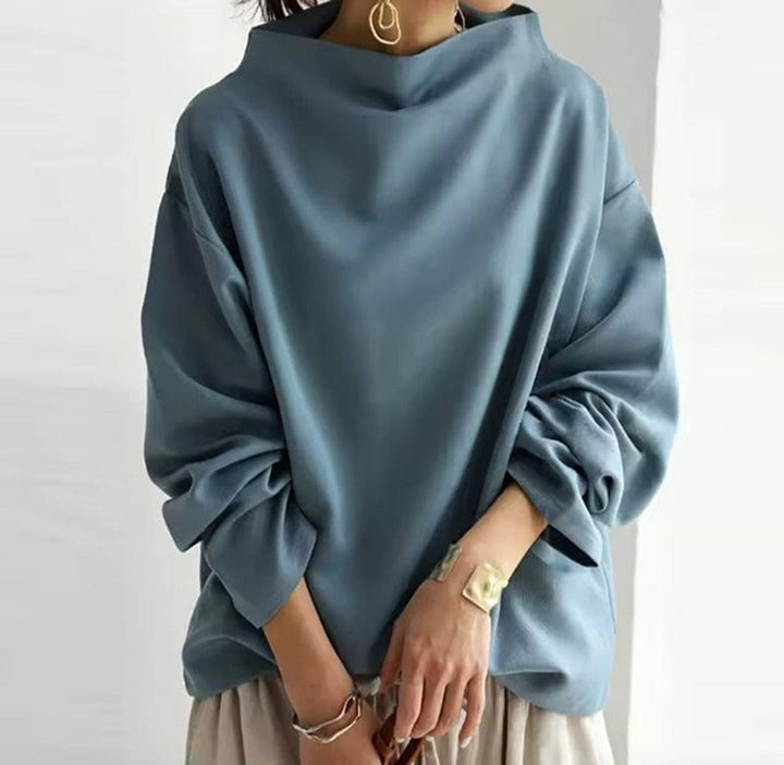 Damen Oversized Stehkragen Knit Sweater Weicher Strickpullover - Blau