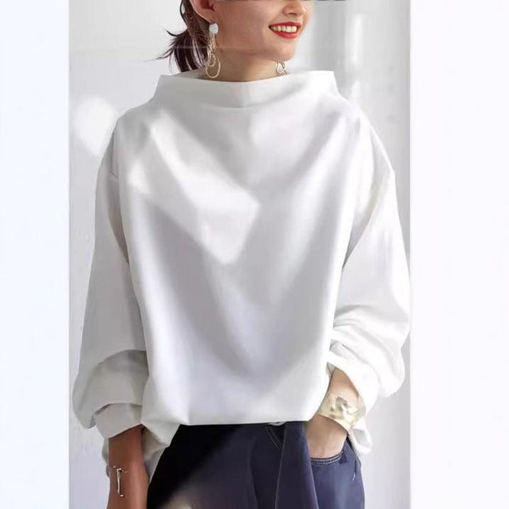 Damen Oversized Stehkragen Knit Sweater Weicher Strickpullover - Weiß