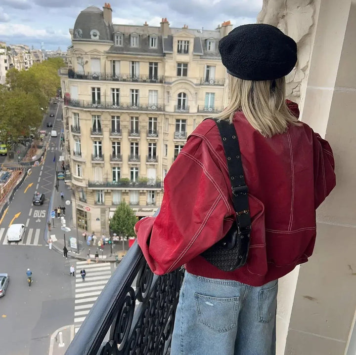 Damen Oversized Steppjacke Bomberjacke mit Kontrastnähten