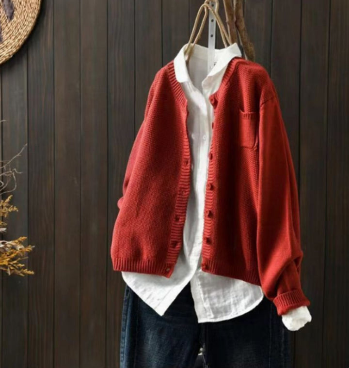 Damen Oversized Strick-Cardigan mit Knopfleiste - Rot