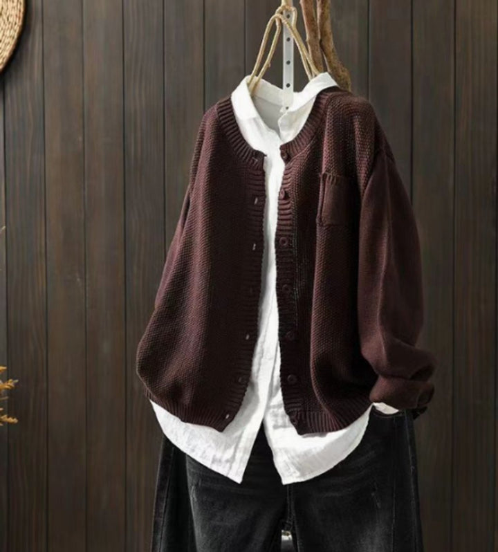 Damen Oversized Strick-Cardigan mit Knopfleiste - Dunkelbraun