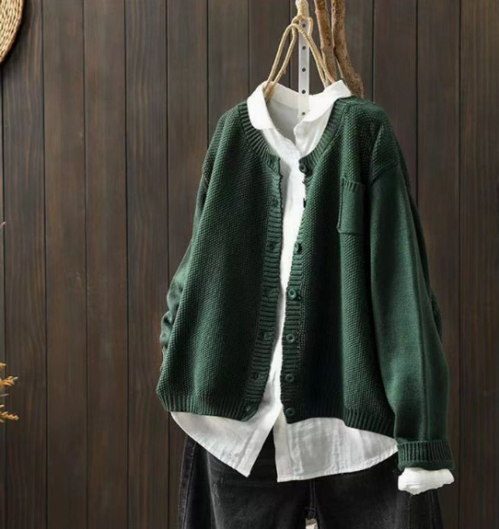 Damen Oversized Strick-Cardigan mit Knopfleiste - Grün