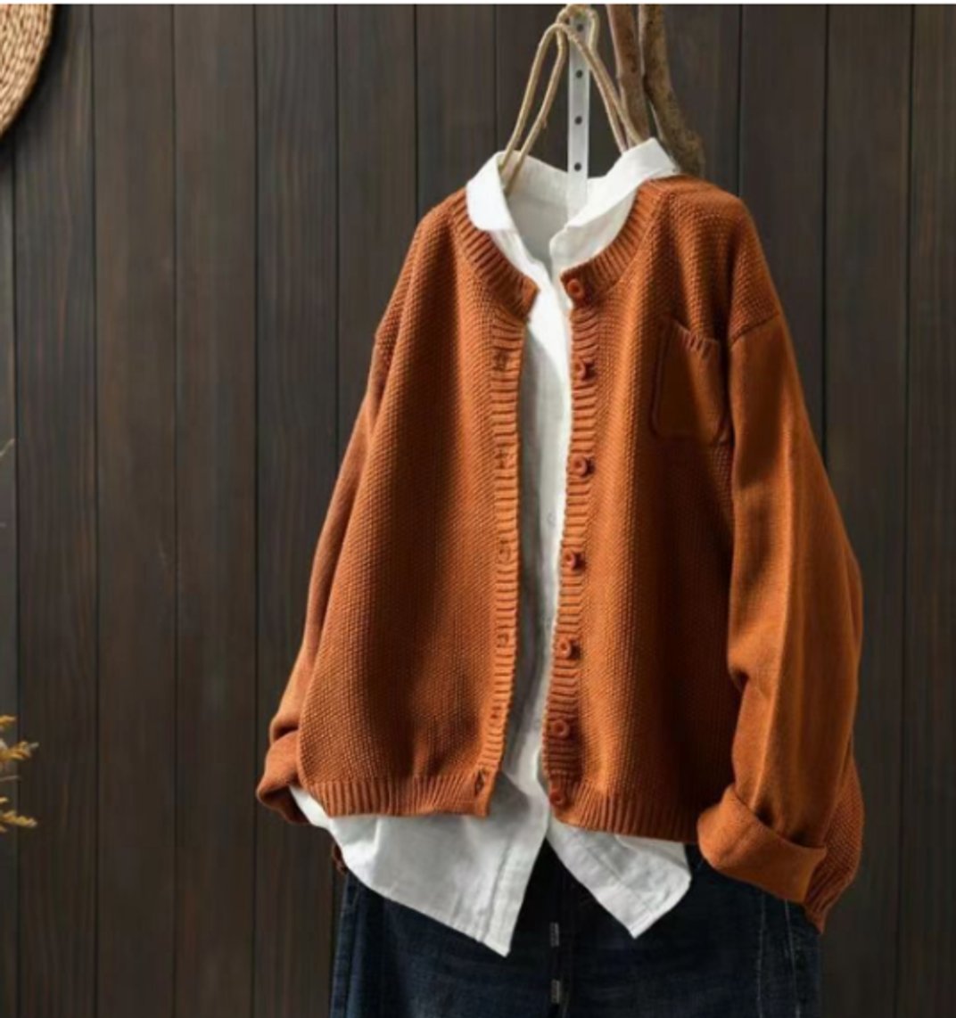 Damen Oversized Strick-Cardigan mit Knopfleiste - Hellbraun