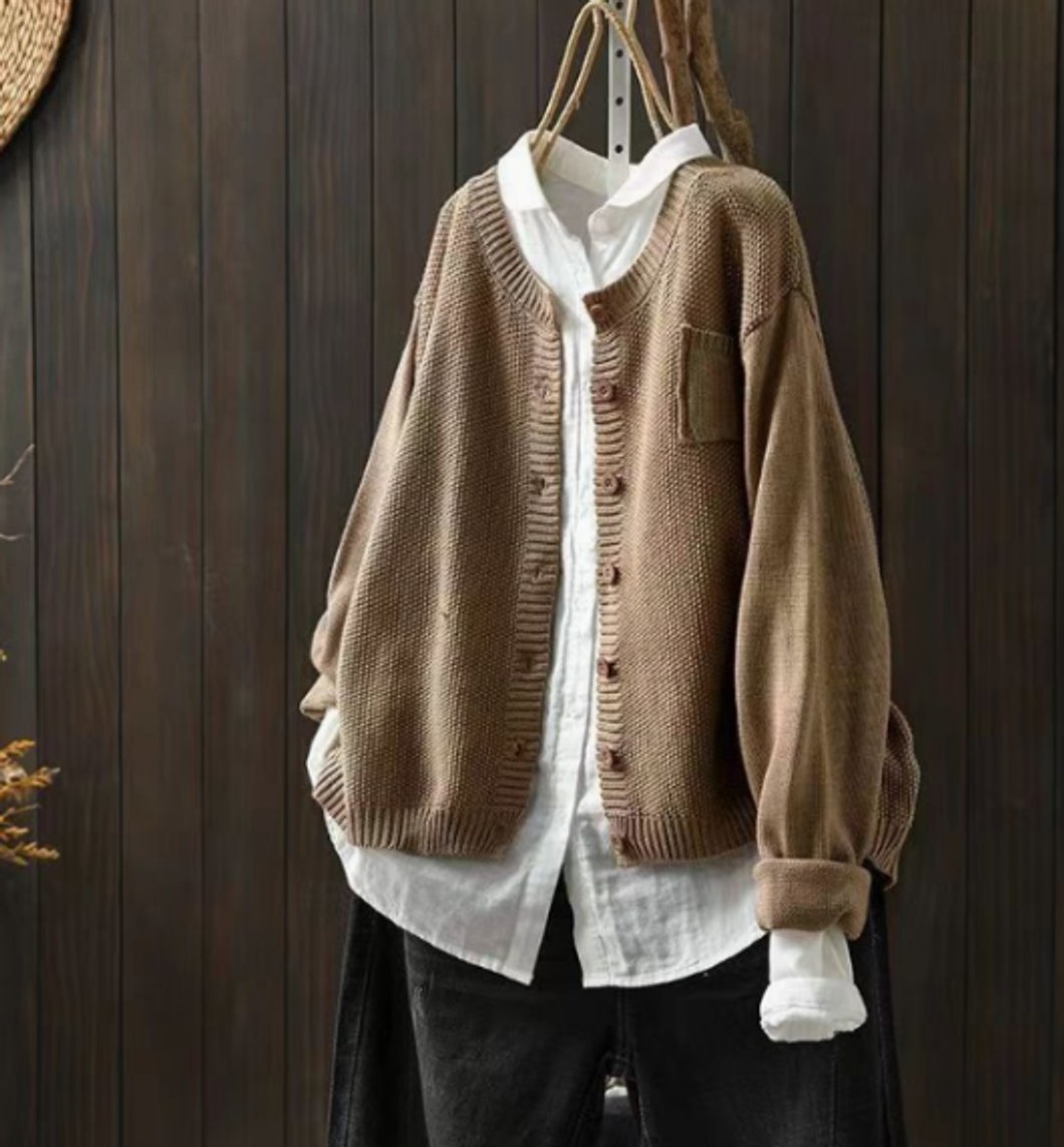 Damen Oversized Strick-Cardigan mit Knopfleiste - Khaki