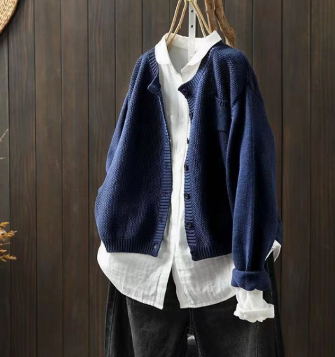 Damen Oversized Strick-Cardigan mit Knopfleiste - Dunkelblau
