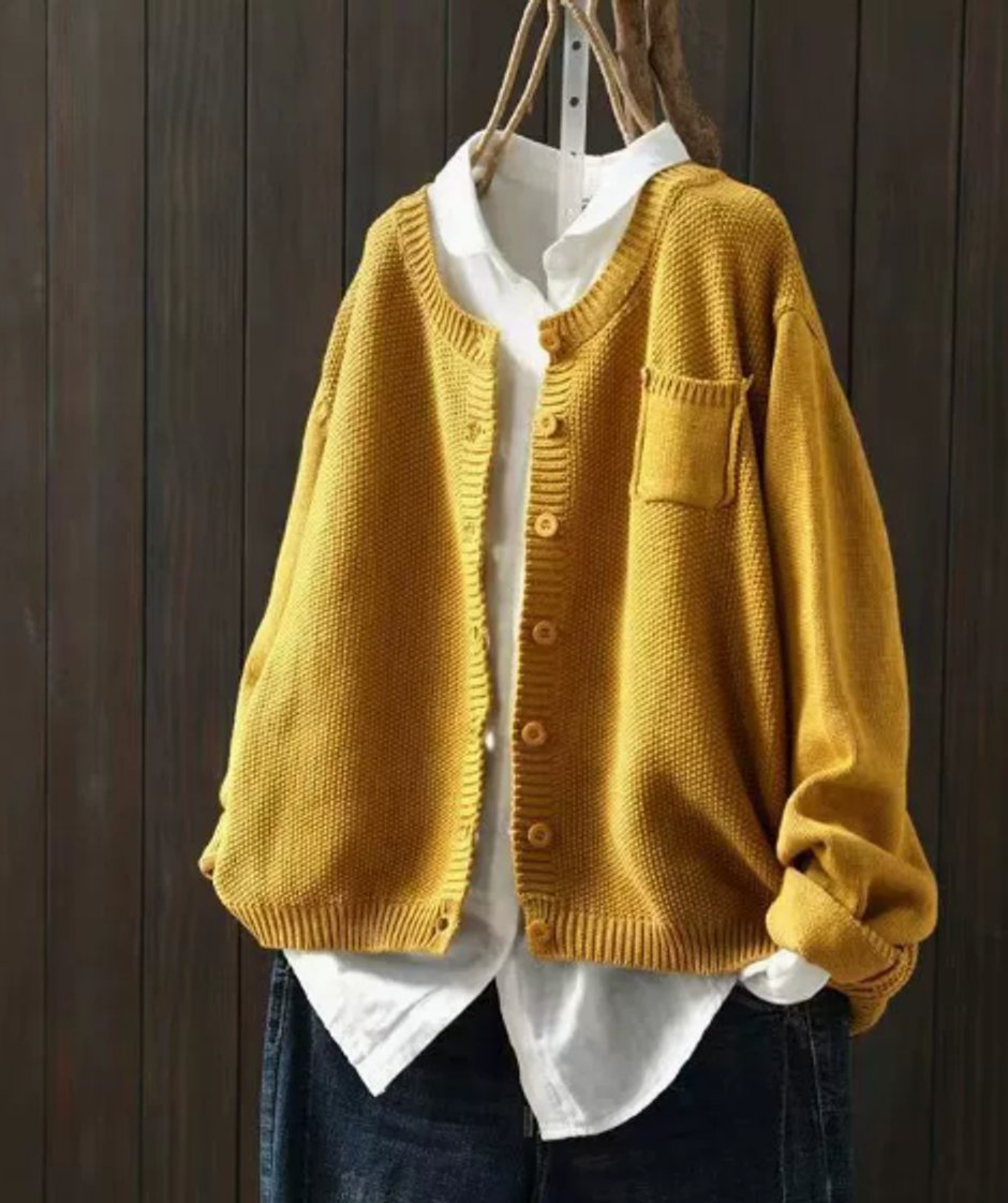 Damen Oversized Strick-Cardigan mit Knopfleiste - Gelb