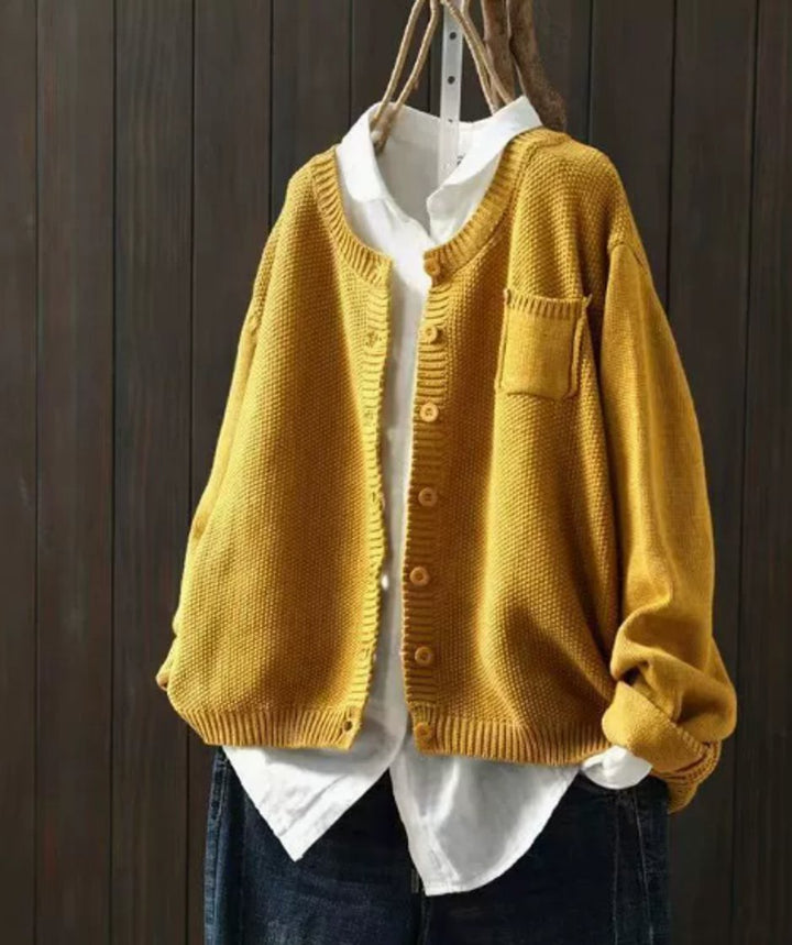 Damen Oversized Strick-Cardigan mit Knopfleiste - Gelb