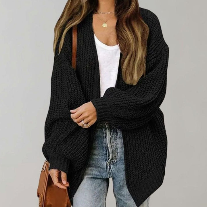 Damen Oversized Strickjacke offener Vorderseite Langarm - Schwarz