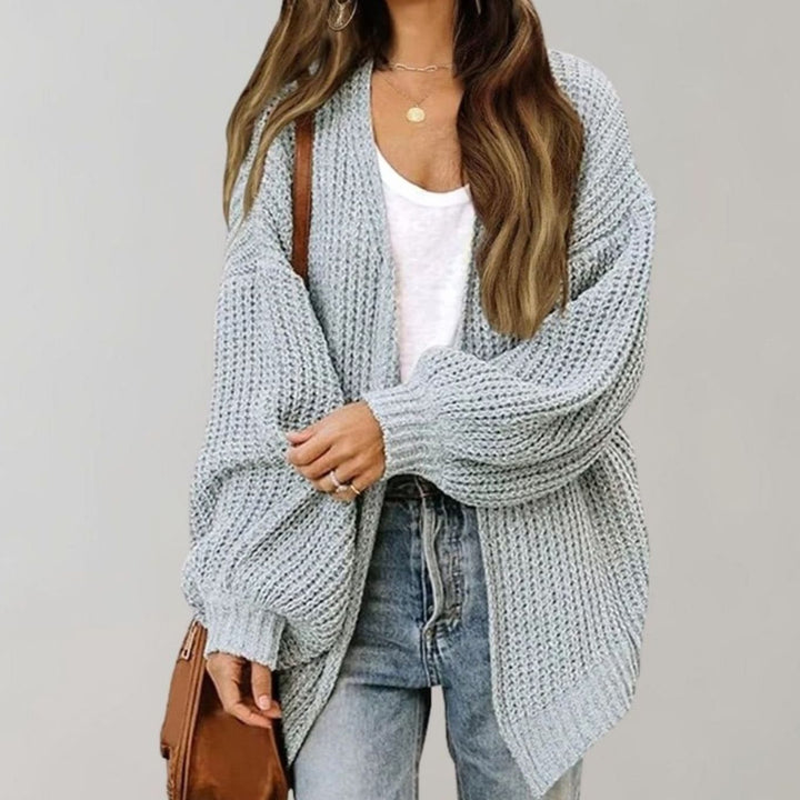 Damen Oversized Strickjacke offener Vorderseite Langarm - Grau