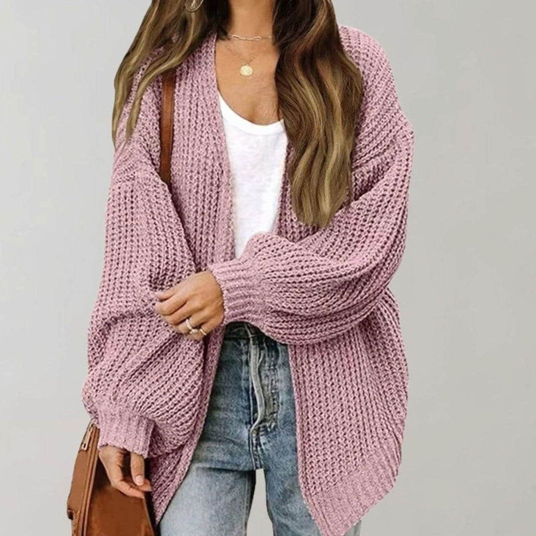 Damen Oversized Strickjacke offener Vorderseite Langarm - Rosa