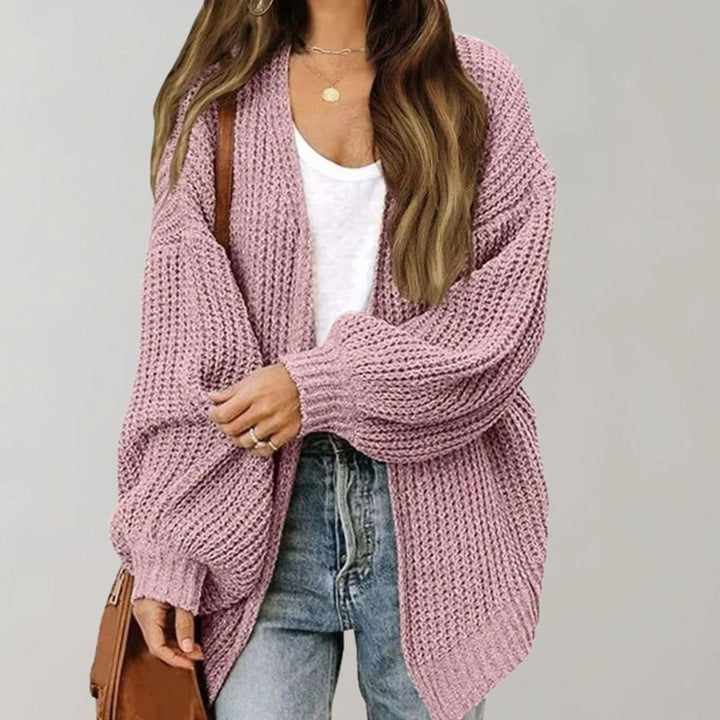 Damen Oversized Strickjacke offener Vorderseite Langarm - Rosa