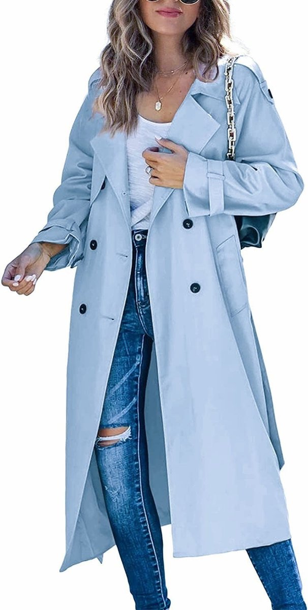 Damen Oversized Trench Coat mit Bindegürtel - Himmelblau