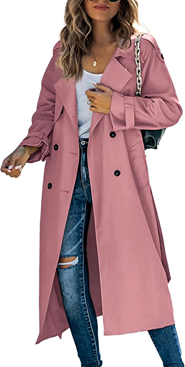 Damen Oversized Trench Coat mit Bindegürtel - Rosa