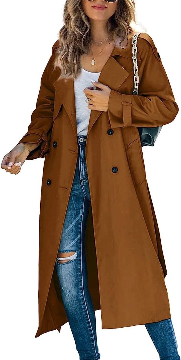 Damen Oversized Trench Coat mit Bindegürtel - Braun