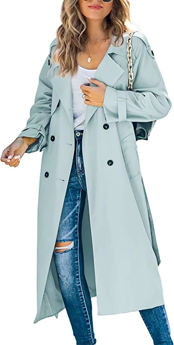 Damen Oversized Trench Coat mit Bindegürtel - Hellgrün