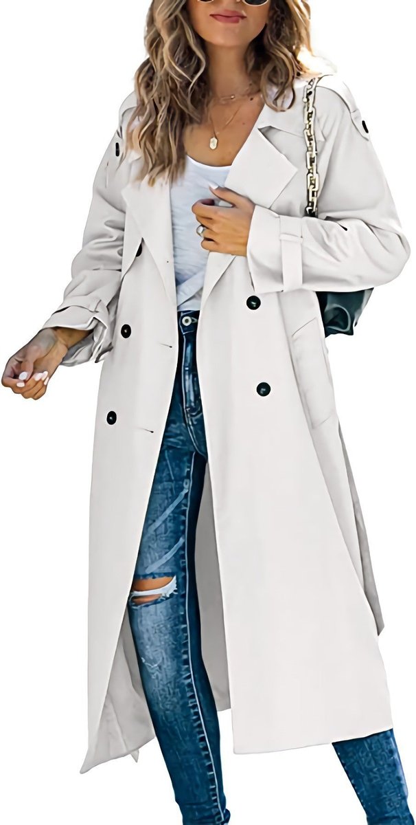 Damen Oversized Trench Coat mit Bindegürtel - Weiß