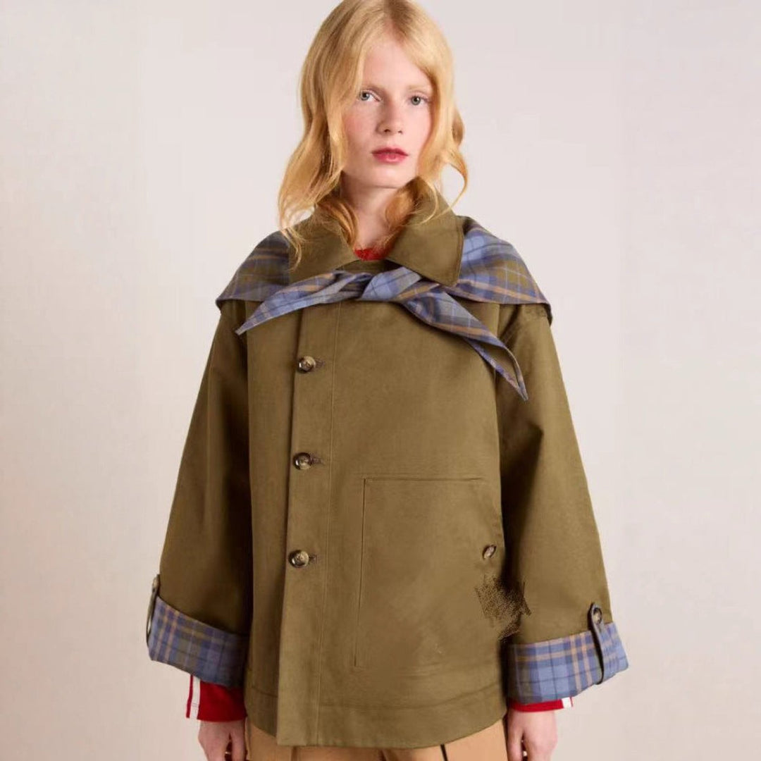 Damen Oversized Trench Coat mit Karodetails zweireihig