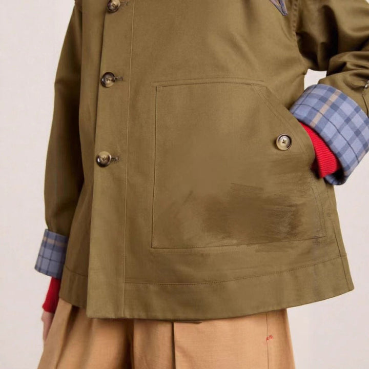 Damen Oversized Trench Coat mit Karodetails zweireihig