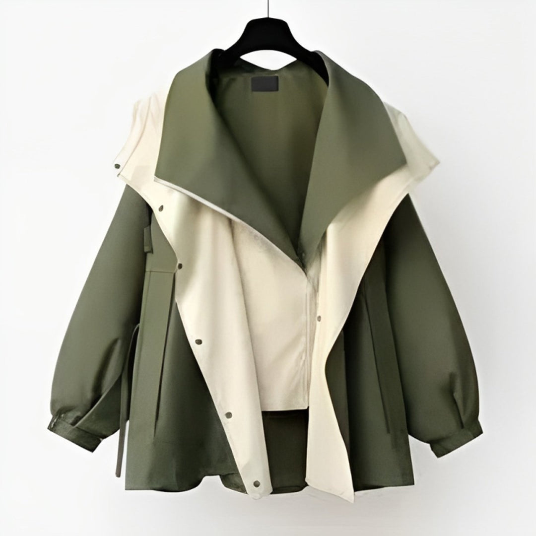 Damen Oversized Trench Coat Wasserabweisend Doppelkragen - Grün