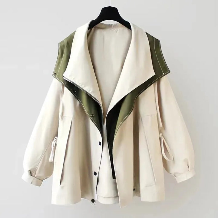 Damen Oversized Trench Coat Wasserabweisend Doppelkragen - Weiß