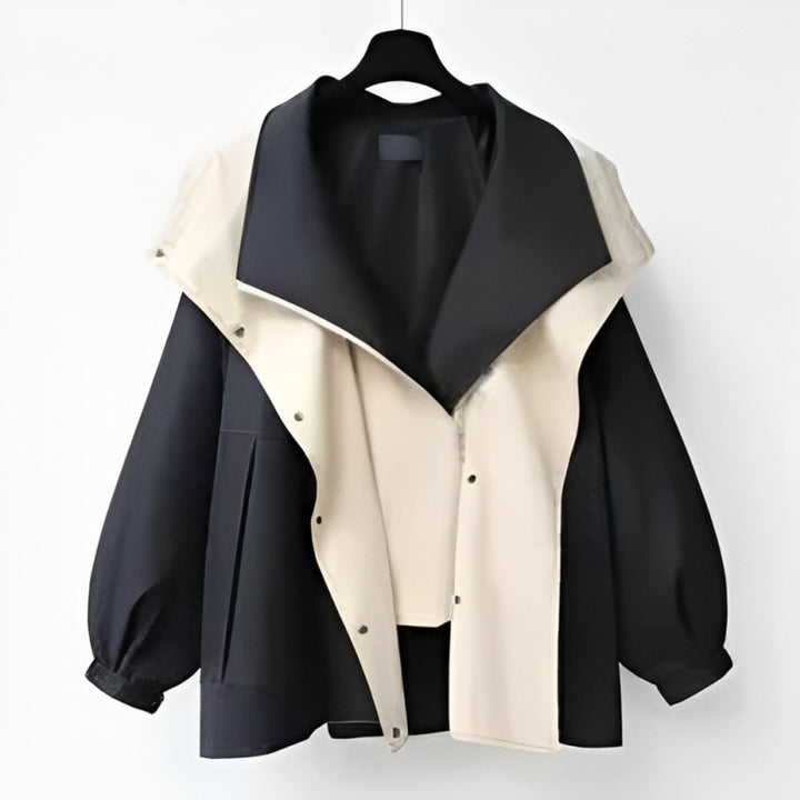 Damen Oversized Trench Coat Wasserabweisend Doppelkragen - Schwarz