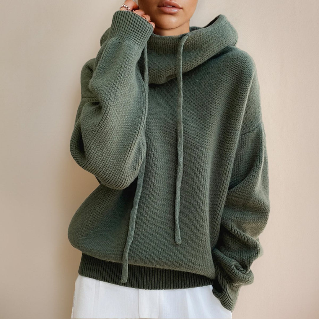 Damen Oversized Turtleneck Sweater Kapuze Merinowolle - Grün