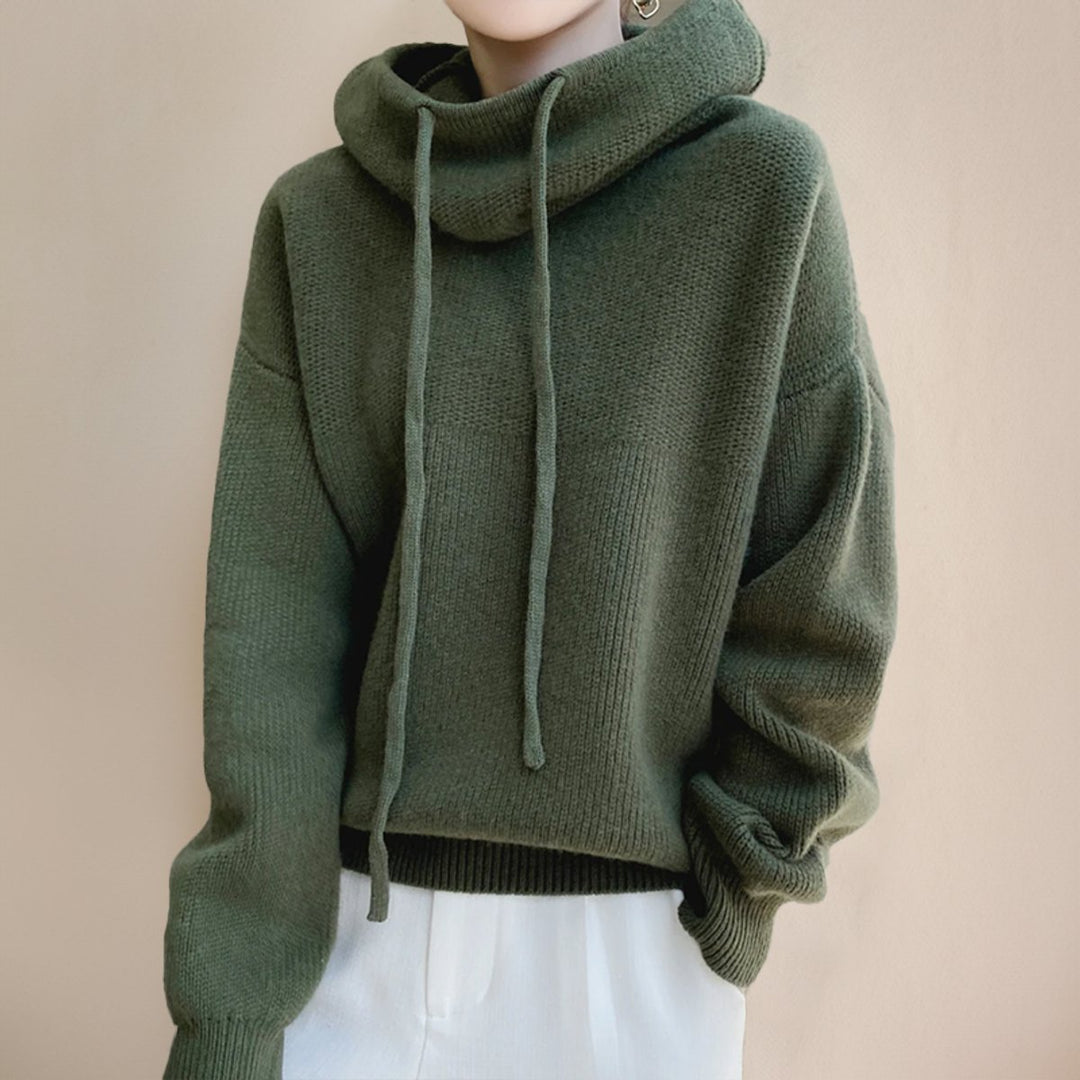 Damen Oversized Turtleneck Sweater Kapuze Merinowolle