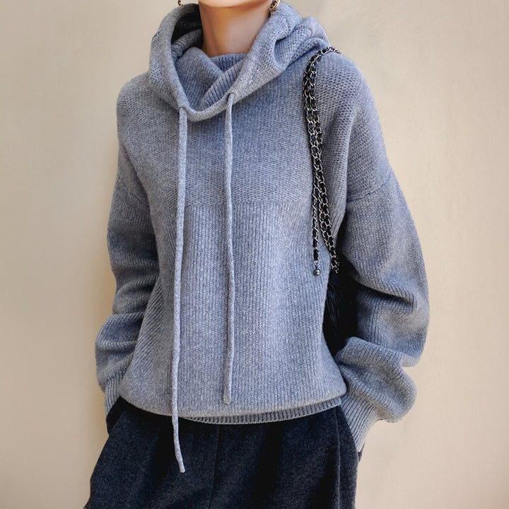 Damen Oversized Turtleneck Sweater Kapuze Merinowolle