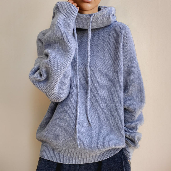 Damen Oversized Turtleneck Sweater Kapuze Merinowolle - Grau