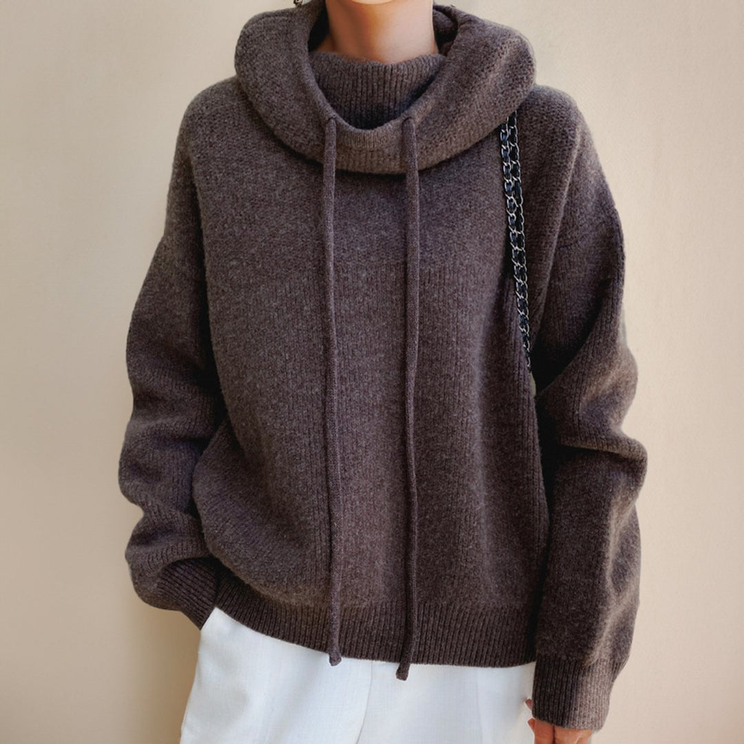 Damen Oversized Turtleneck Sweater Kapuze Merinowolle - Braun