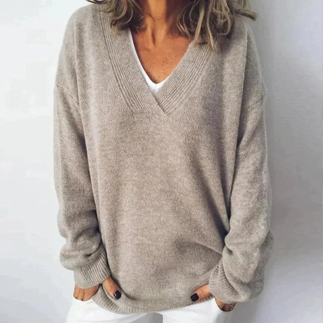Damen Oversized V-Ausschnitt Knit Sweater Pullover