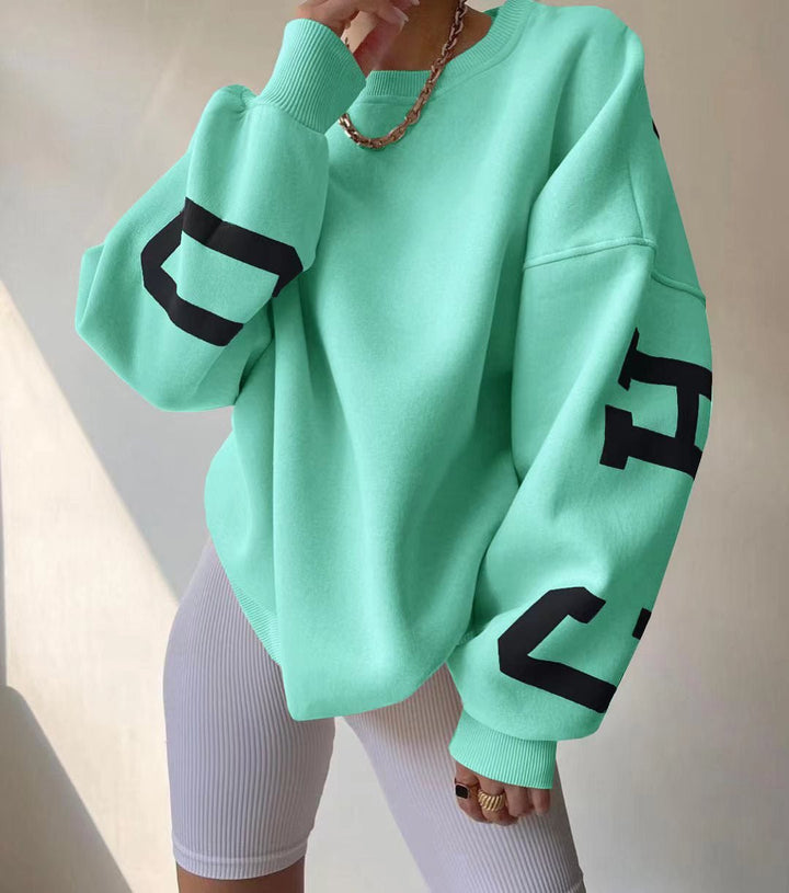 Damen Oversized Varsity-Print Fleece-Sweatshirt mit Rundhalsausschnitt - Mint Green