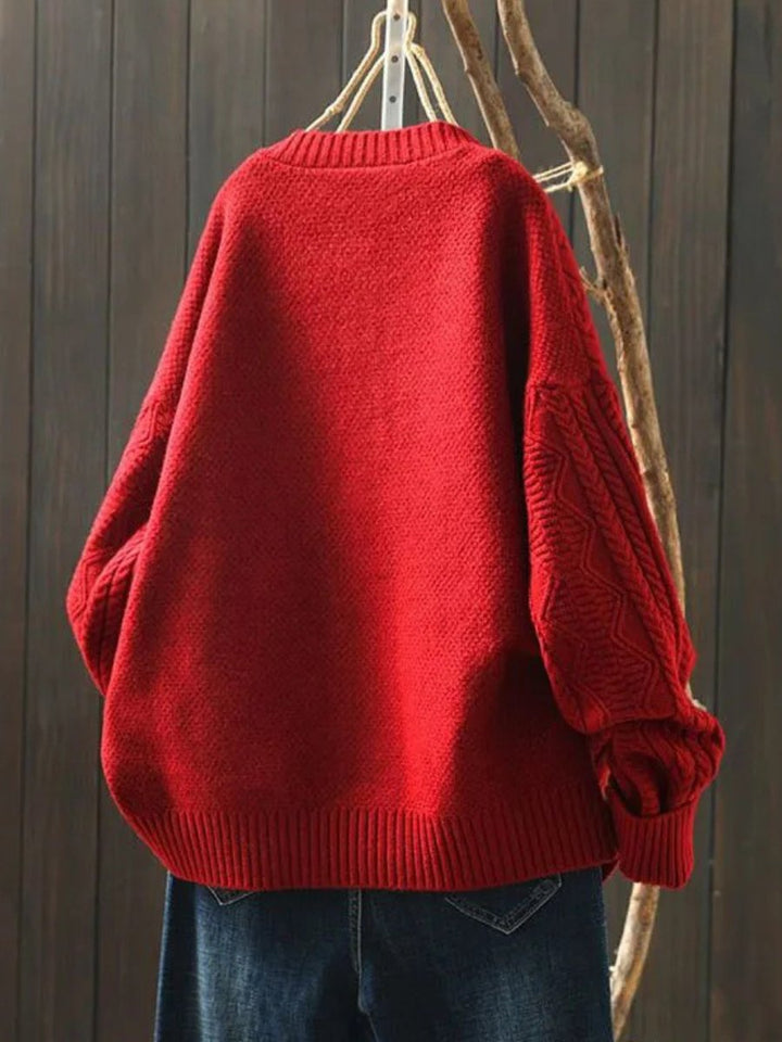 Damen Oversized Zopfmuster Cardigan mit Knopfleiste