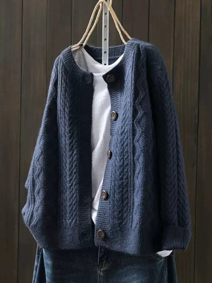Damen Oversized Zopfmuster Cardigan mit Knopfleiste - Marineblau