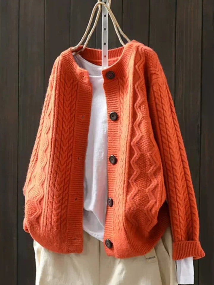 Damen Oversized Zopfmuster Cardigan mit Knopfleiste - Orange