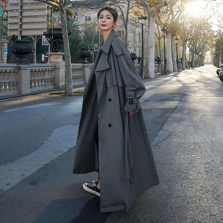 Damen Oversized Zweireihiger Langer Trench Coat
