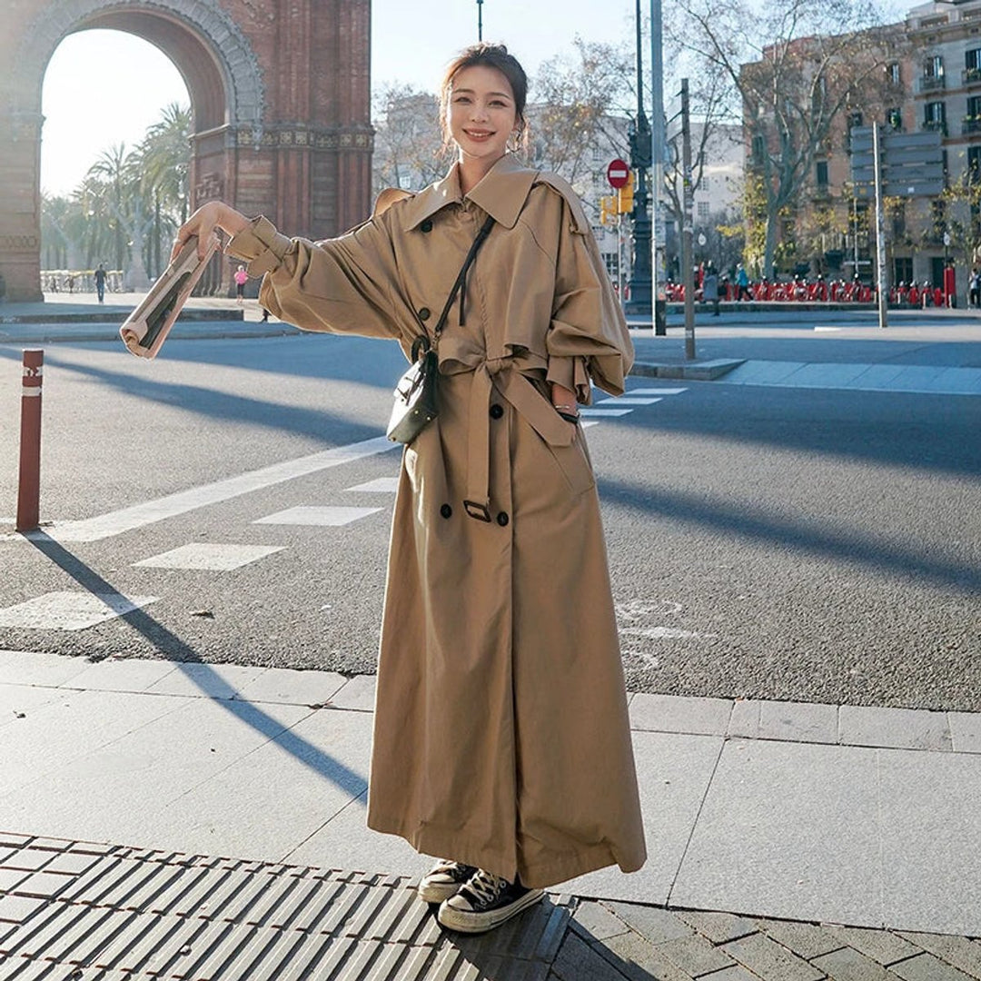 Damen Oversized Zweireihiger Langer Trench Coat