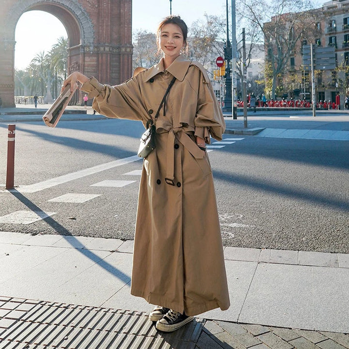 Damen Oversized Zweireihiger Langer Trench Coat