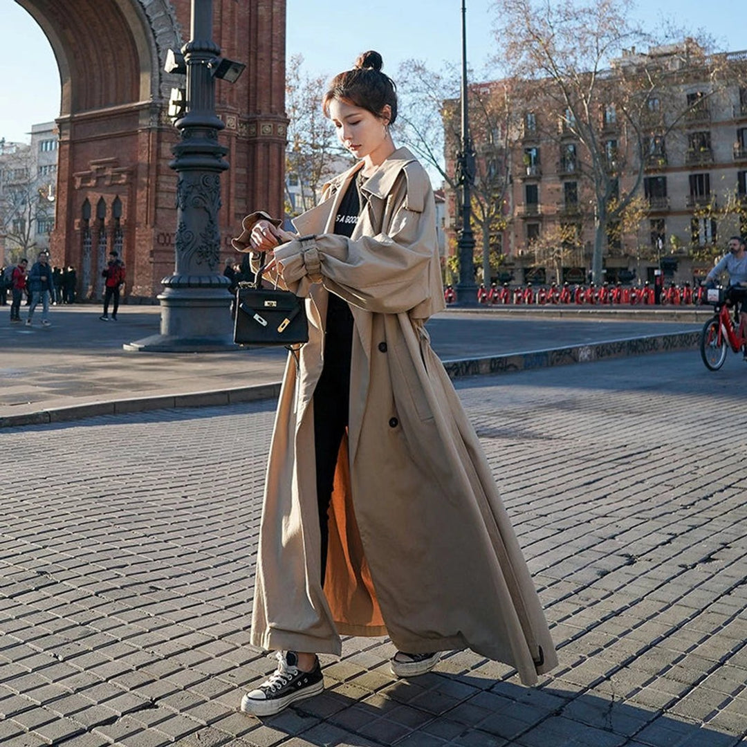 Damen Oversized Zweireihiger Langer Trench Coat