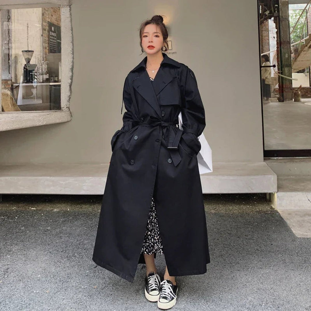 Damen Oversized Zweireihiger Langer Trench Coat